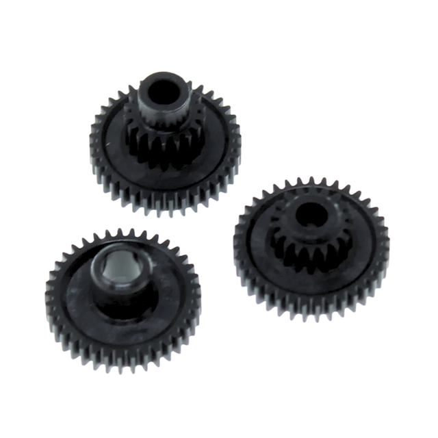 Three black gears on a white background