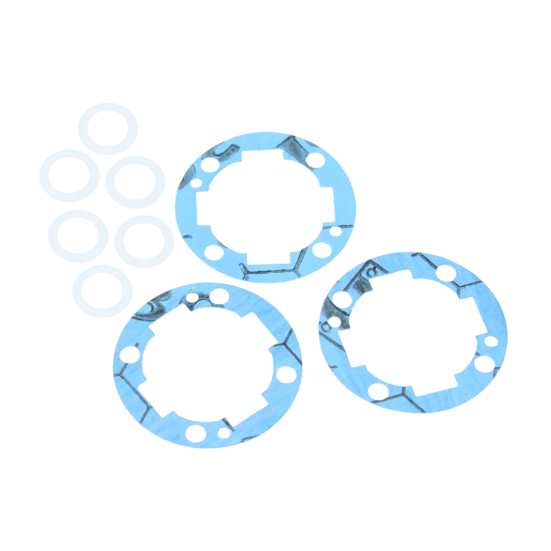 Three blue gaskets on a white background
