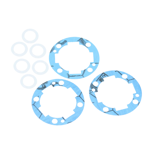 Three blue gaskets on a white background