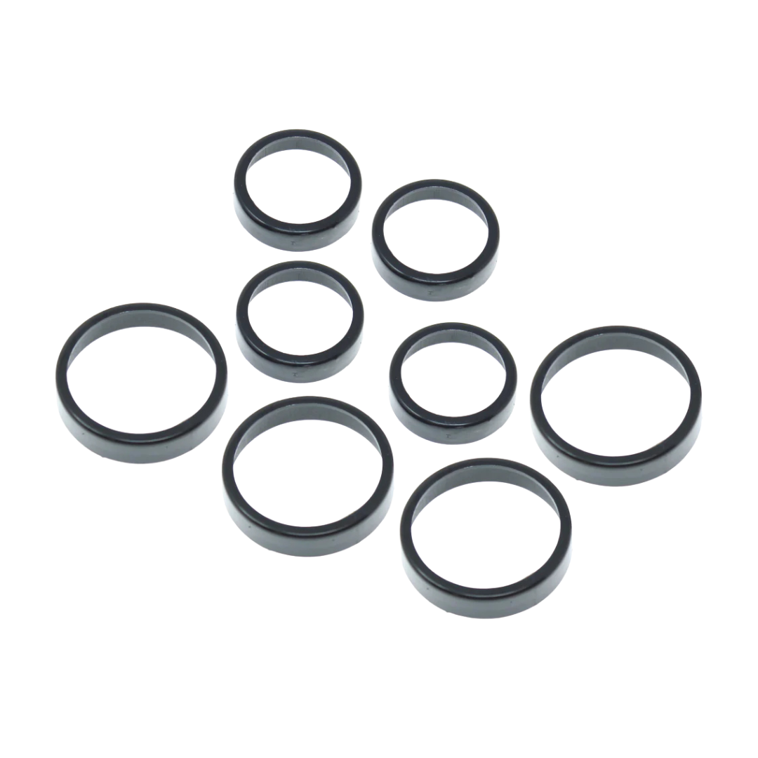 Set of black mechanical seals on a white background