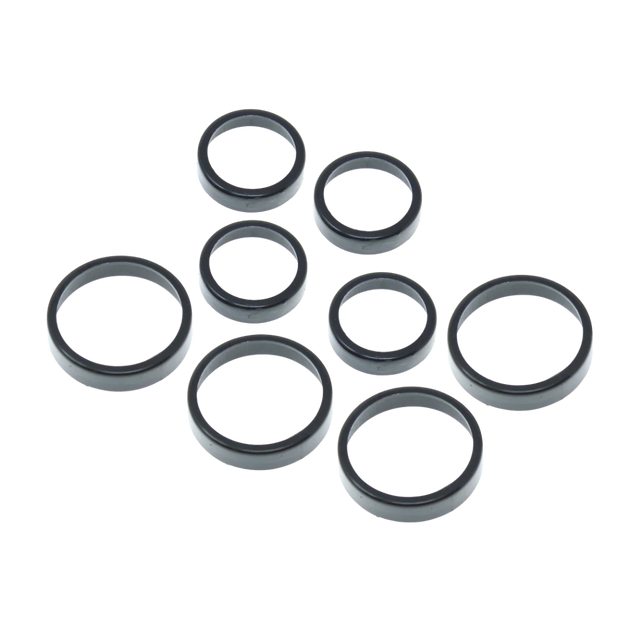 Set of black mechanical seals on a white background