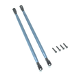 Two blue metal rods with black ends and screws on a white background