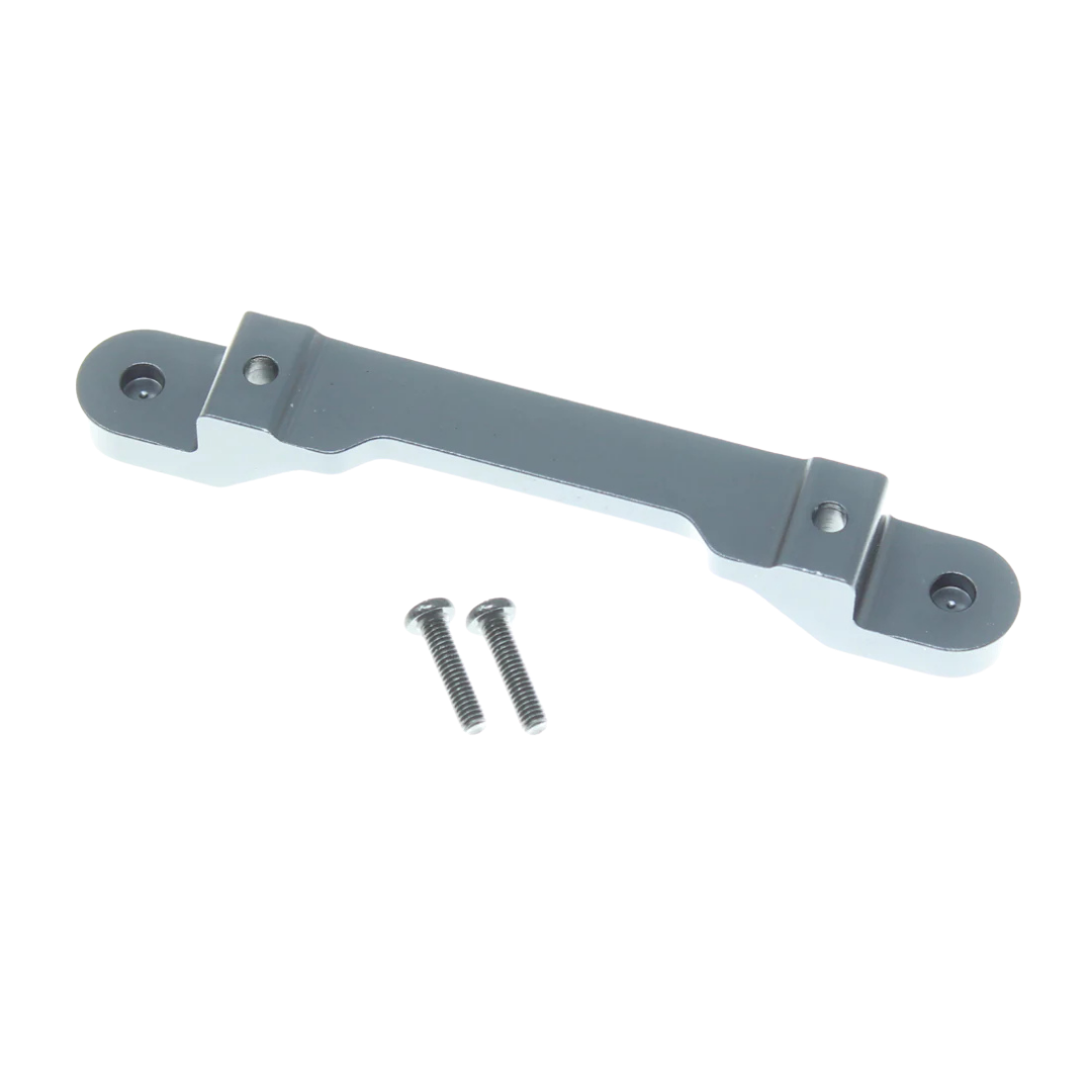 Metal bracket with two screws on a white background