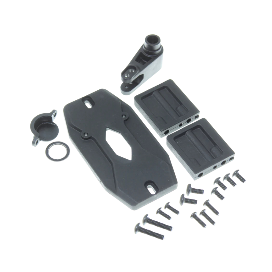 Set of mechanical components on a white background