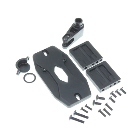 Set of mechanical components on a white background