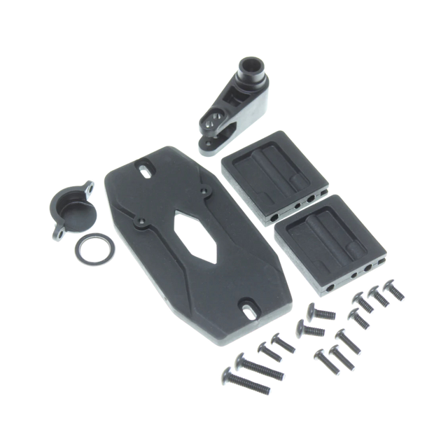 Set of mechanical components on a white background