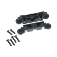 Two black plastic components with screws on a white background