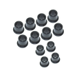 Set of black bushings on a white background