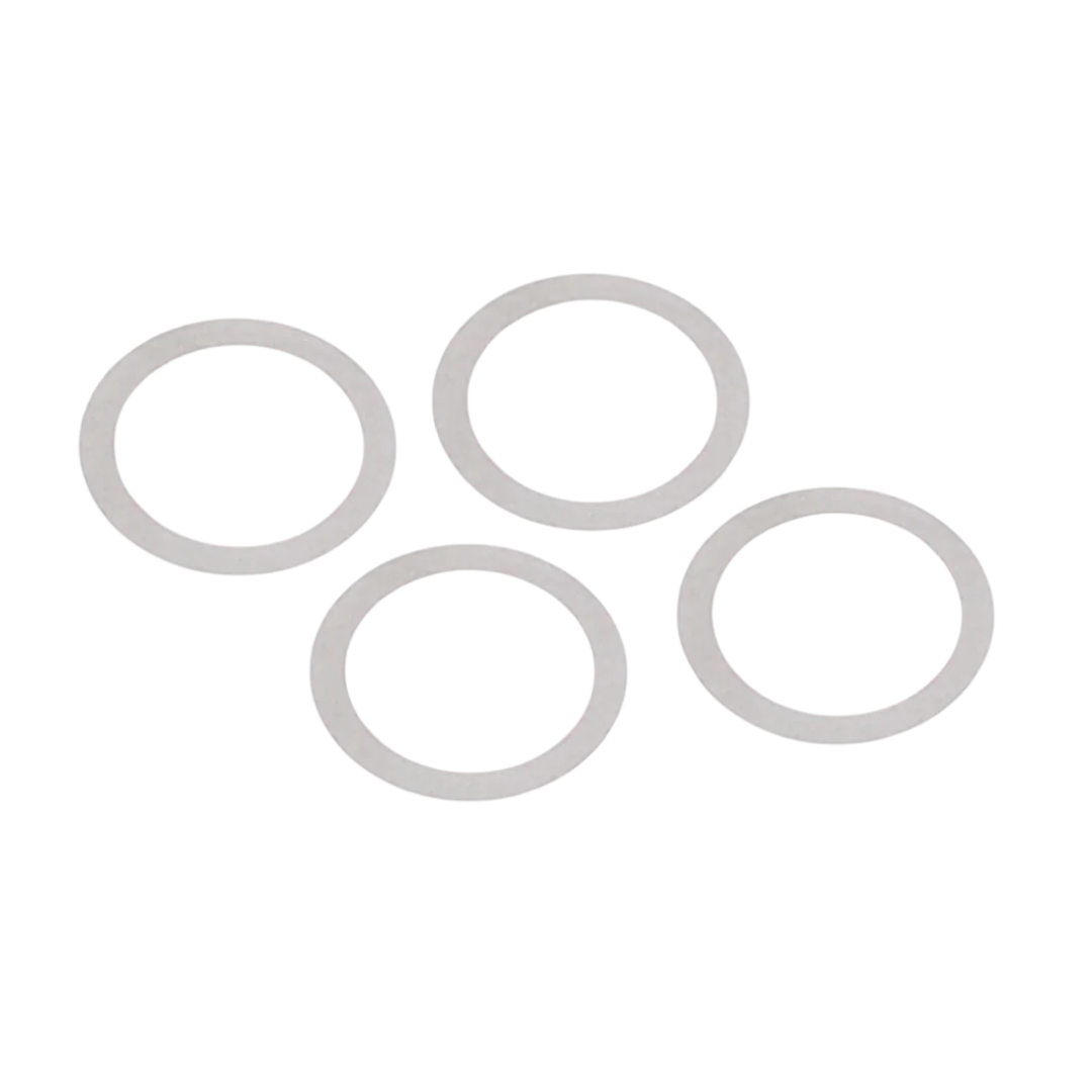 Four gray circular rings on a white background