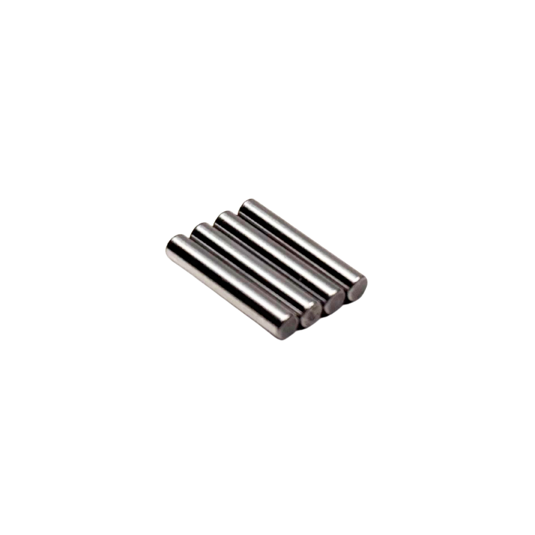 Four metallic cylindrical objects on a white background