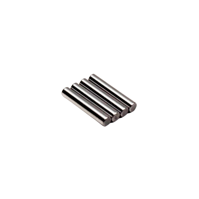 Four metallic cylindrical objects on a white background