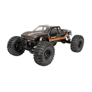 Black and orange monster truck on a white background