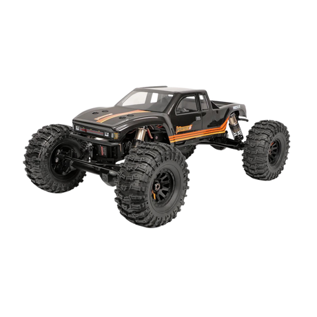 Black and orange monster truck on a white background