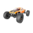 Orange monster truck with large black tires on a white background