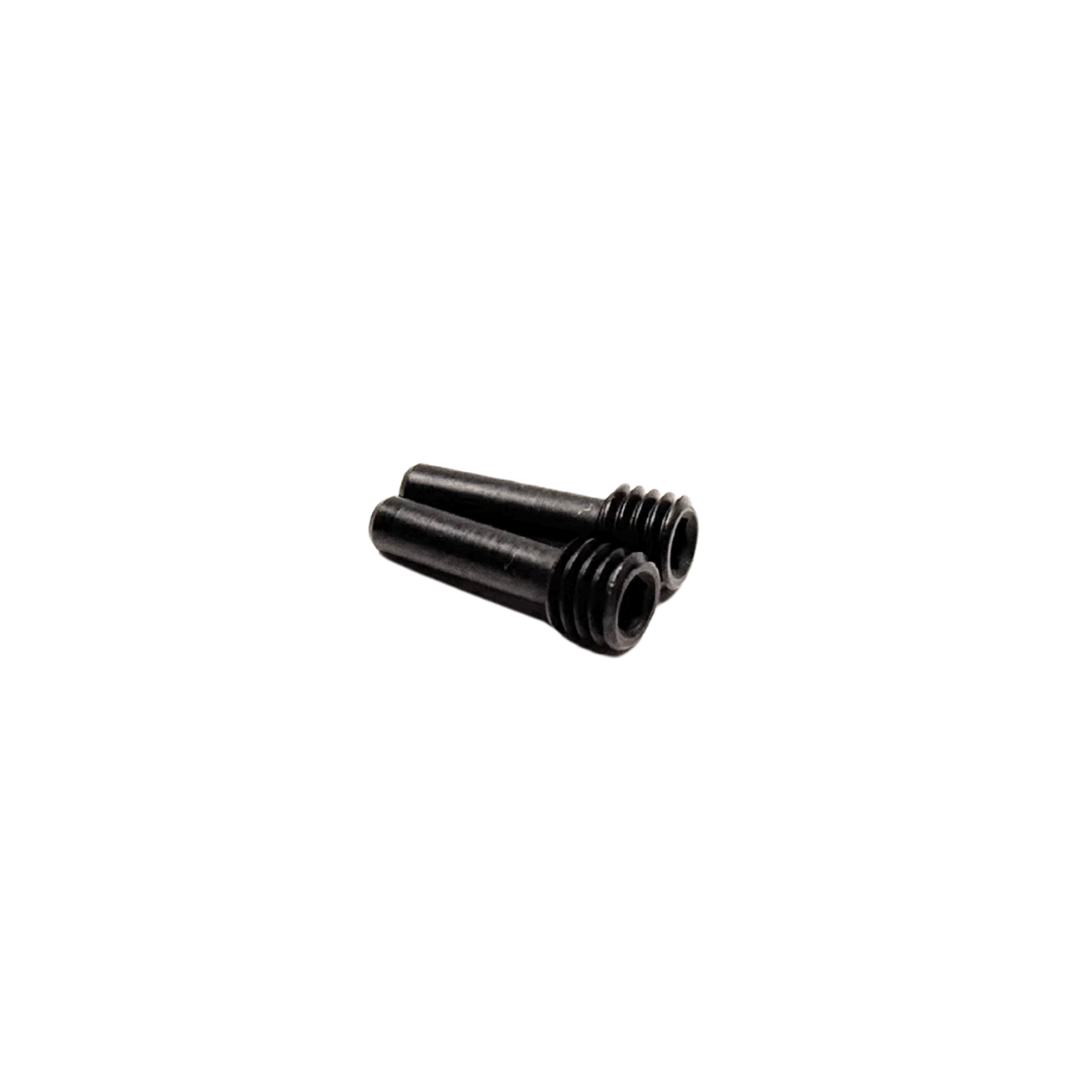 Two black cylindrical objects on a white background