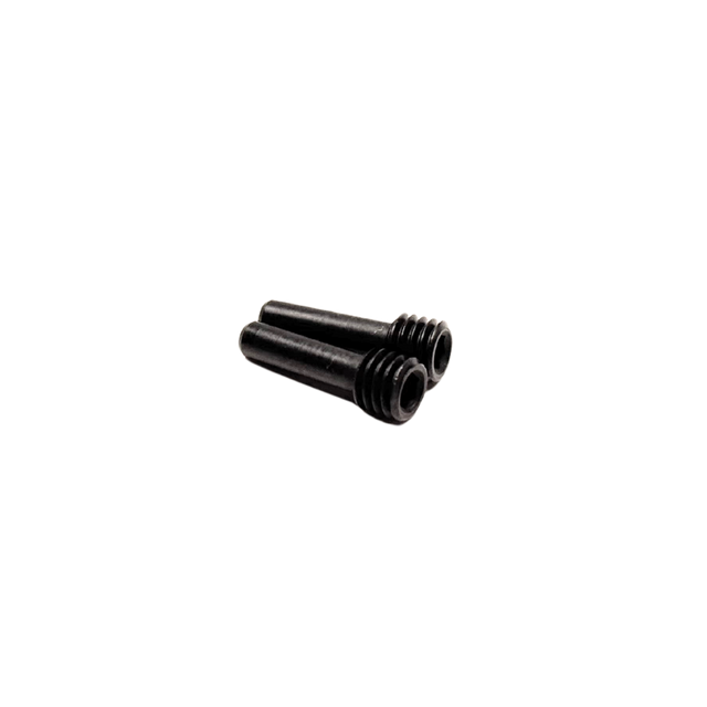 Two black cylindrical objects on a white background