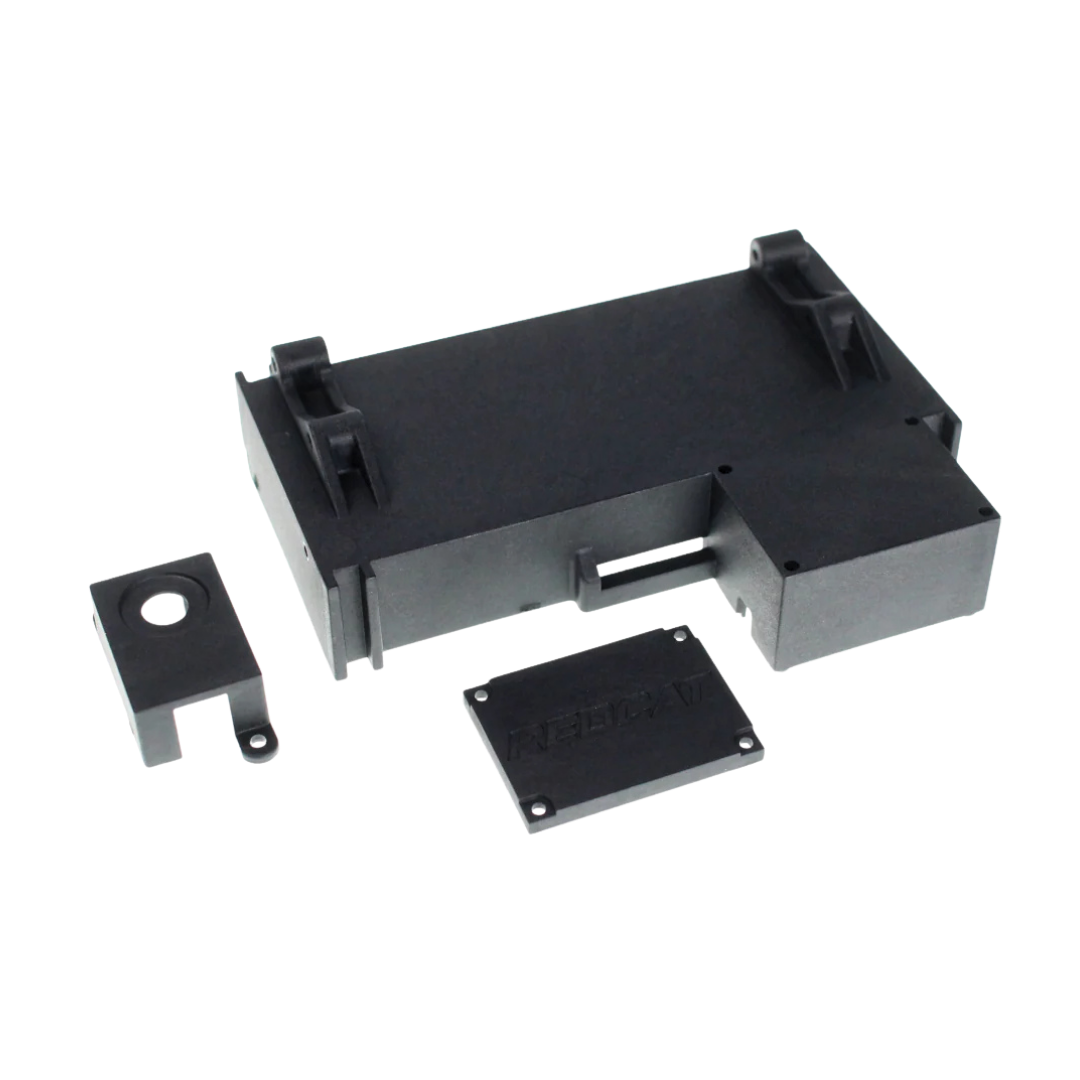 Black electronic component on a white background