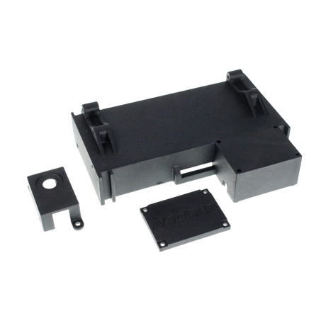 Black electronic component on a white background