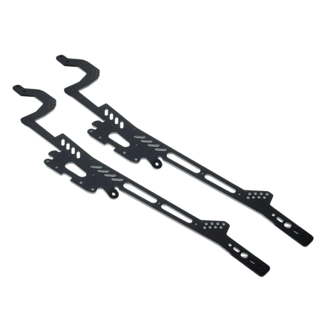 Black metal brackets on a white background