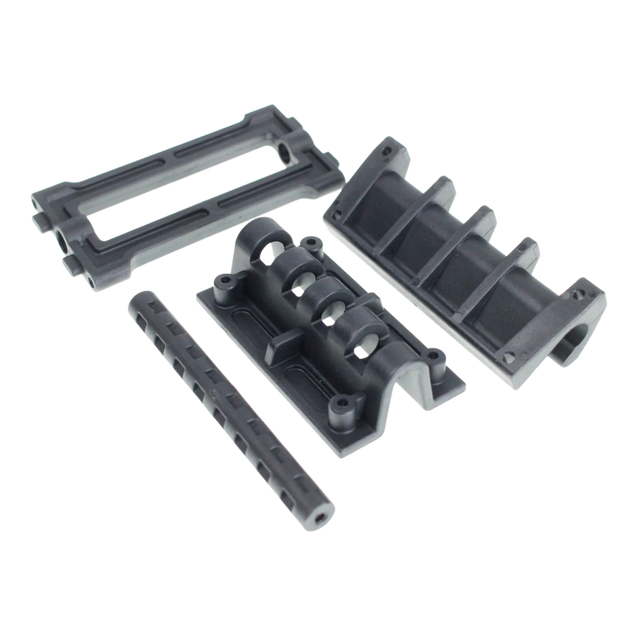 Set of gray metal brackets on a white background