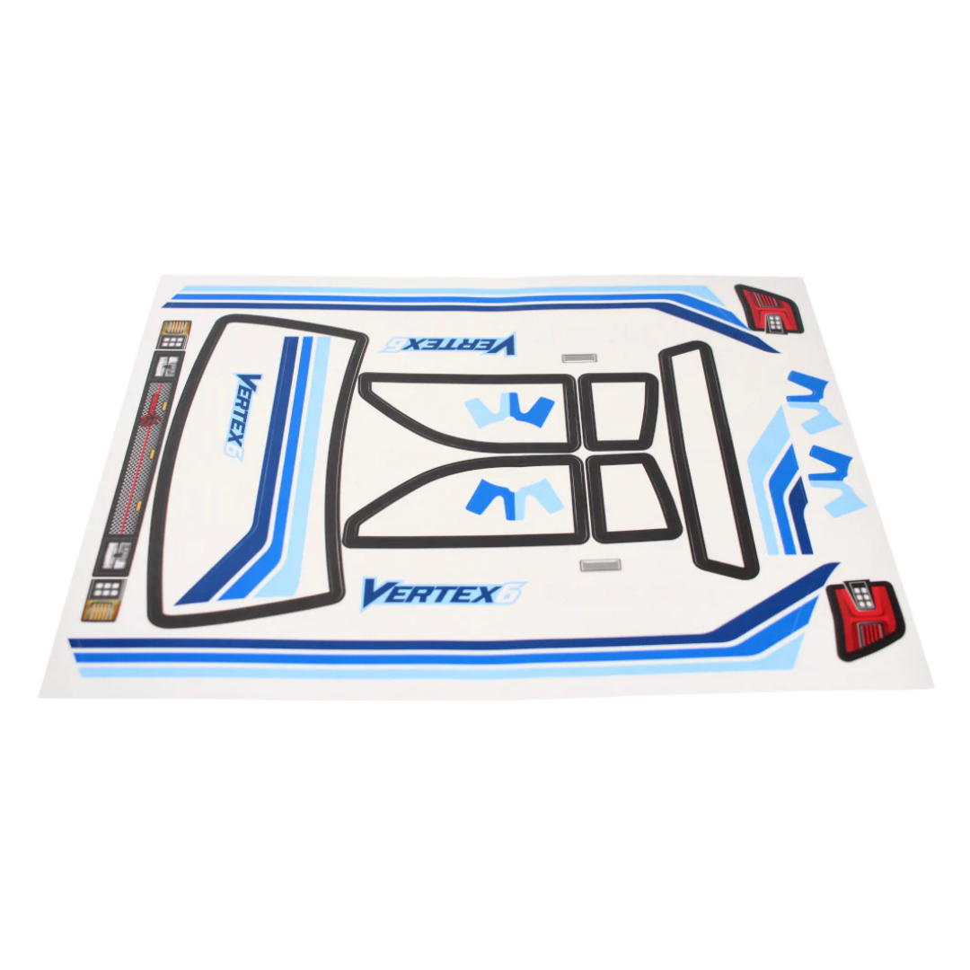Set of car decals with 'Vertex' branding on a white background