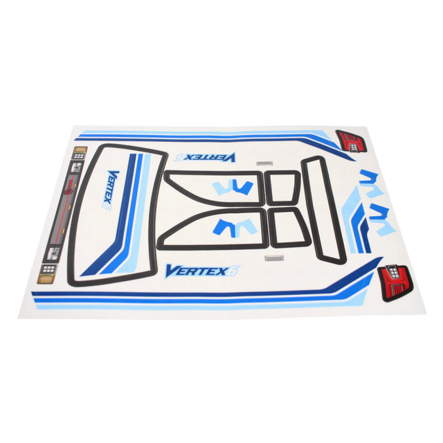 Set of car decals with 'Vertex' branding on a white background