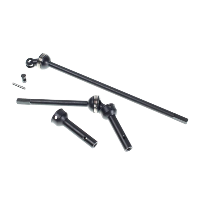 Set of black metal drive shafts on a white background