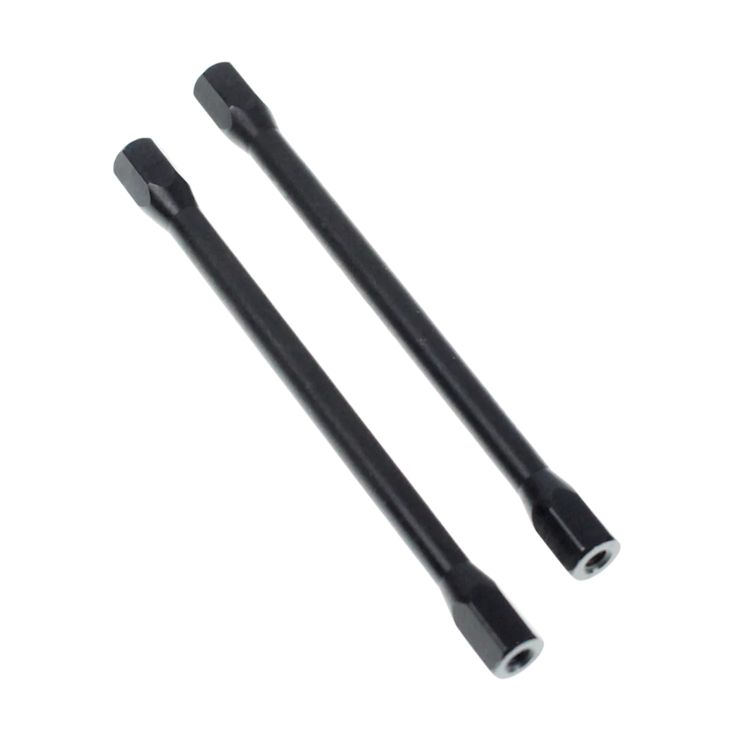 Two black metal rods on a white background