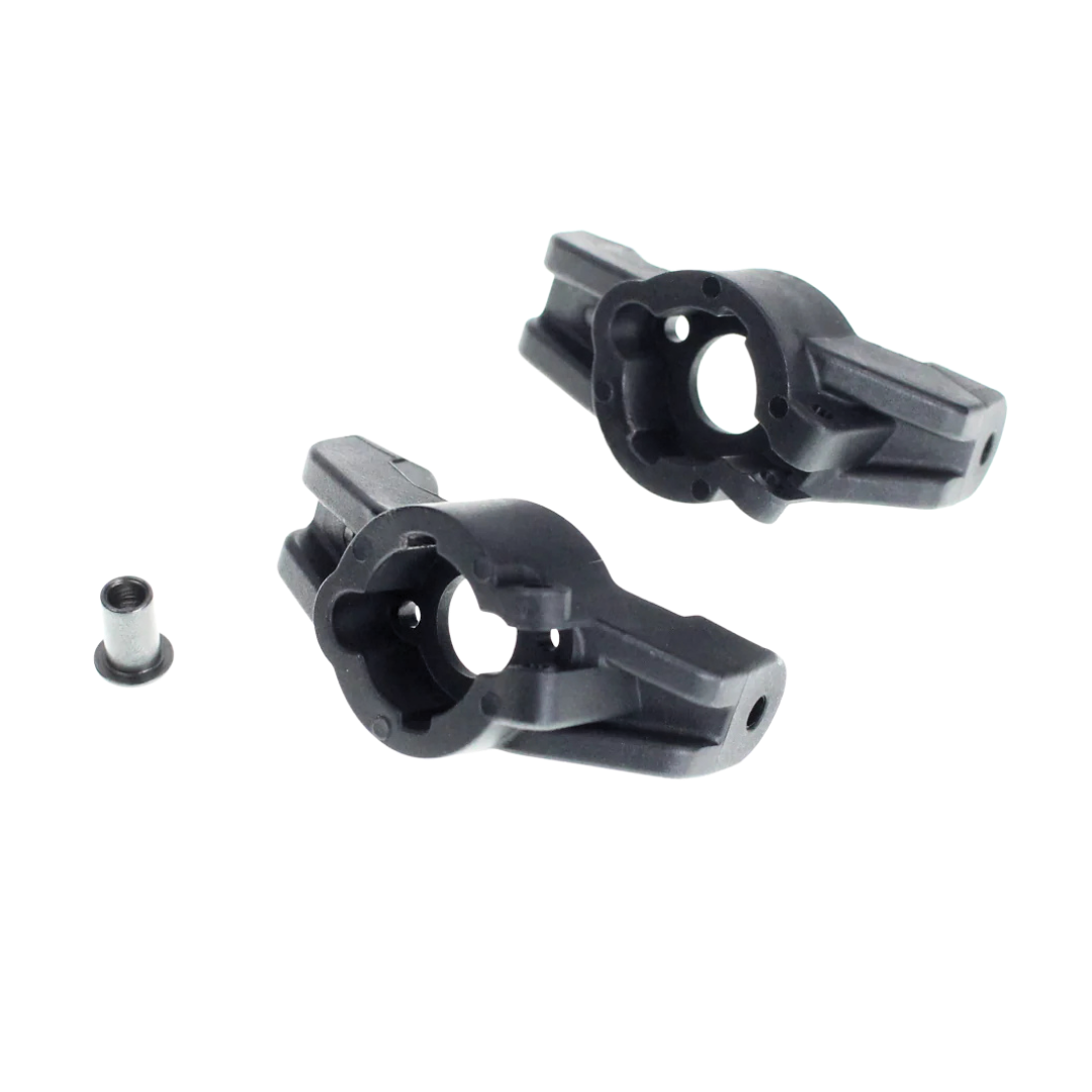 Two black mechanical components on a white background