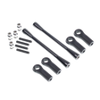 Set of black metal rod and socket components on a white background