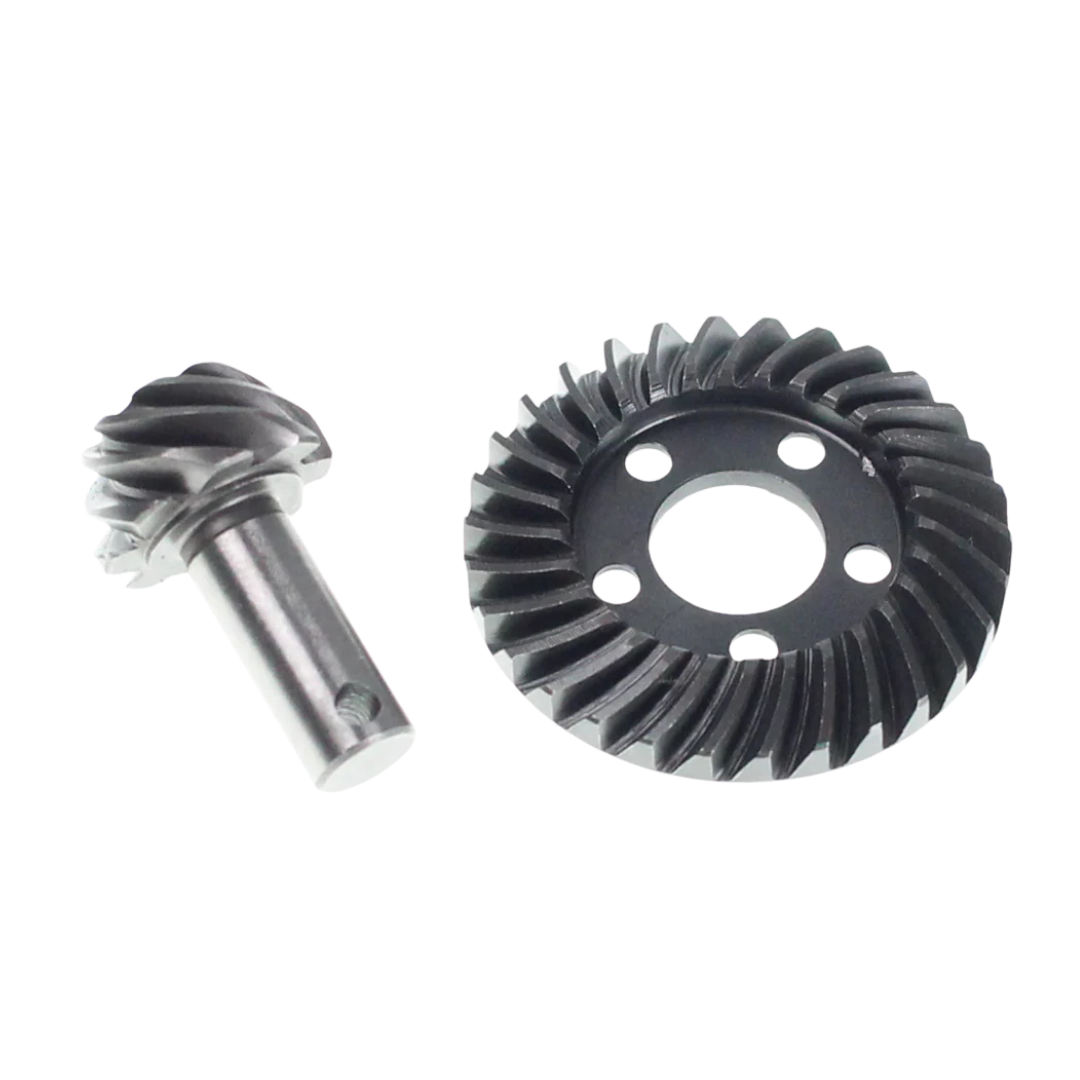 Two metal gears on a white background