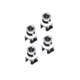four metallic star-shaped objects on a white background