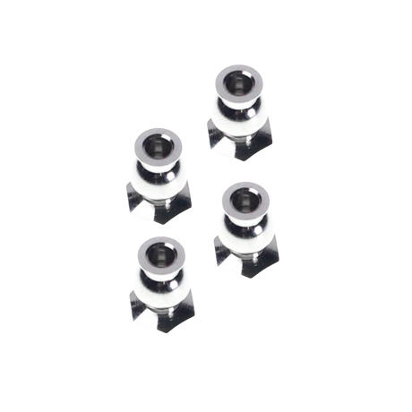 four metallic star-shaped objects on a white background
