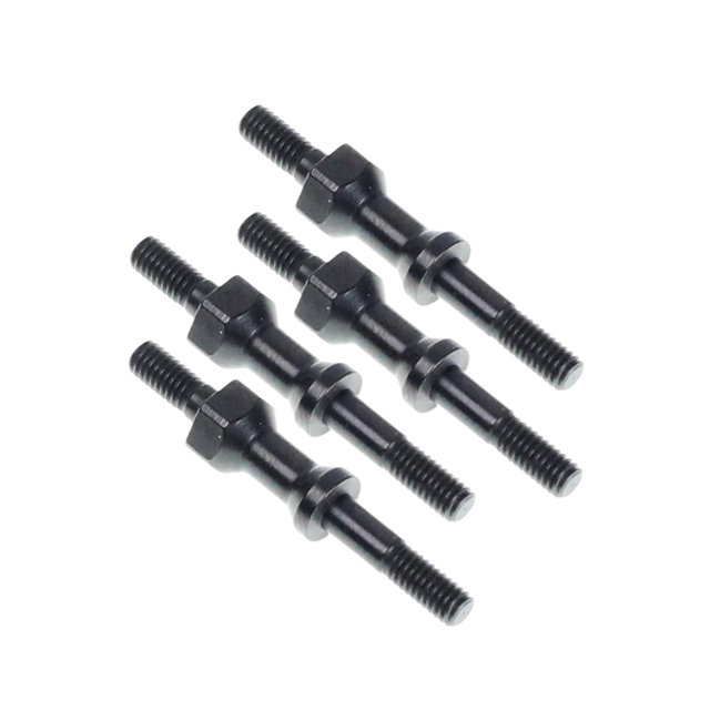 Set of black metal bolts on a white background
