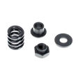 Set of black mechanical components on a white background