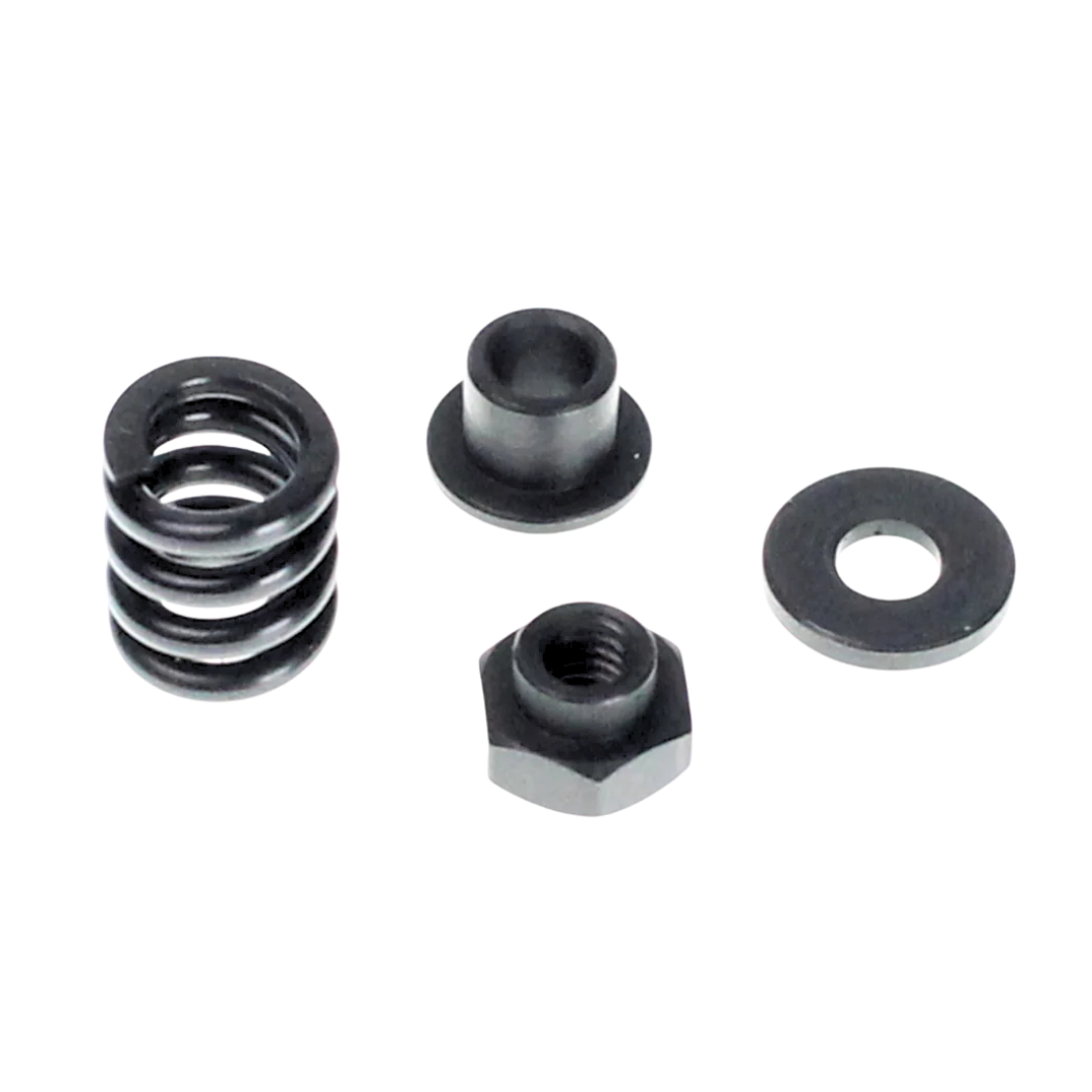 Set of black mechanical components on a white background