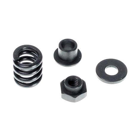 Set of black mechanical components on a white background