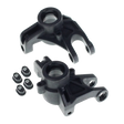 Two black mechanical parts with small nuts on a white background