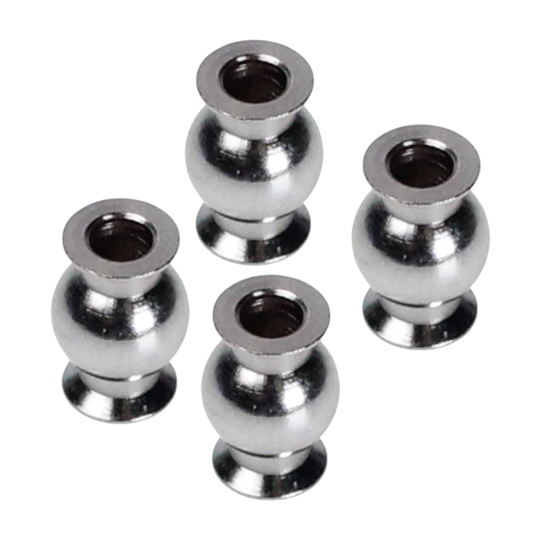 Four metallic ball bearings on a white background
