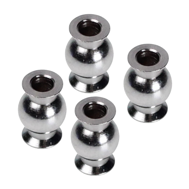 Four metallic ball bearings on a white background