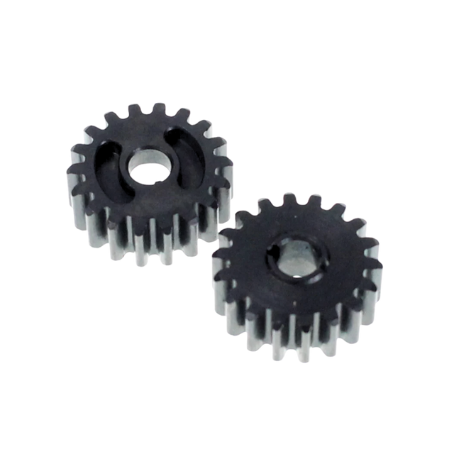 Two black metal gears on a white background