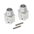 Two metallic connectors with additional parts on a white background