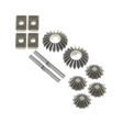 Set of mechanical gears and components on a white background