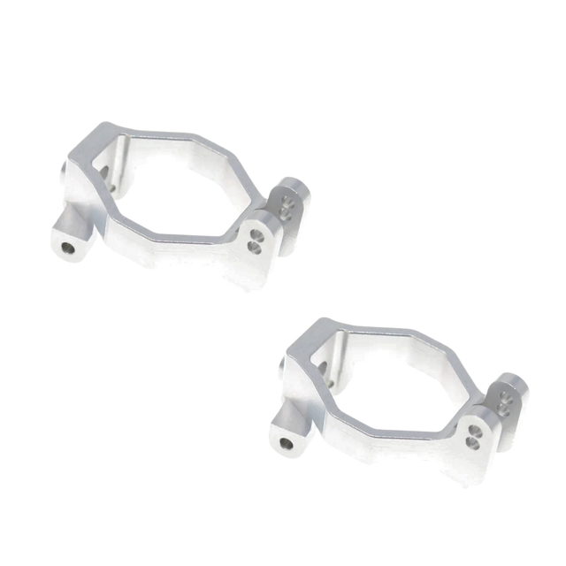 Two silver metal brackets on a white background