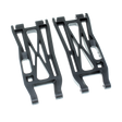Two black plastic suspension links on a white background