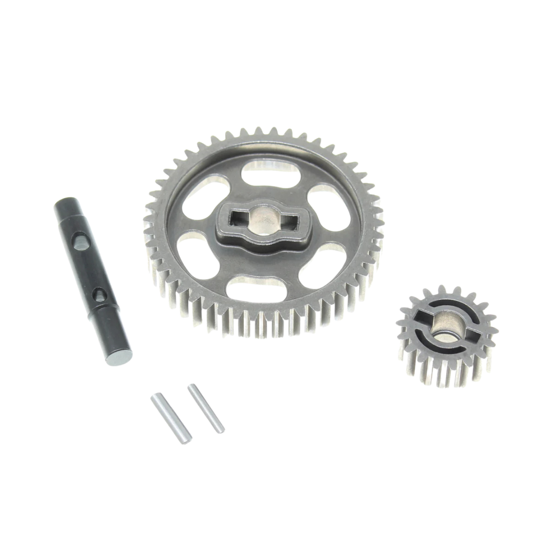 Set of mechanical gears and components on a white background