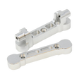 Two metallic metal brackets on a white background