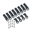 Set of black metal mechanical components on a white background