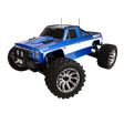 Blue off-road RC truck on a white background