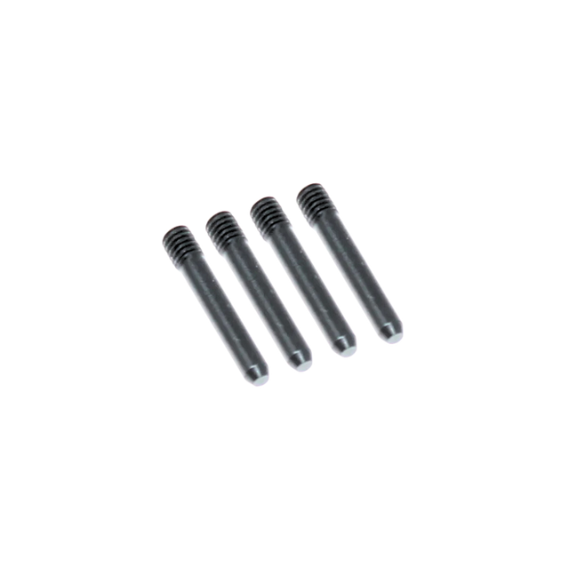 Four black cylindrical objects on a white background